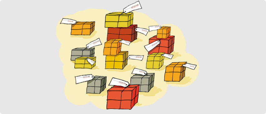 Die Illustration zeigt mehrere bunte ungeöffnete Pakete.