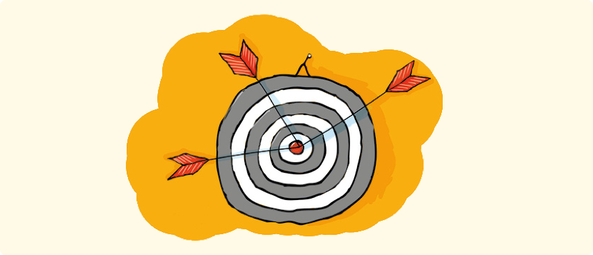 Die Illustration zeigt eine Zielscheibe mit drei Pfeilen, die genau in die Mitte getroffen haben.